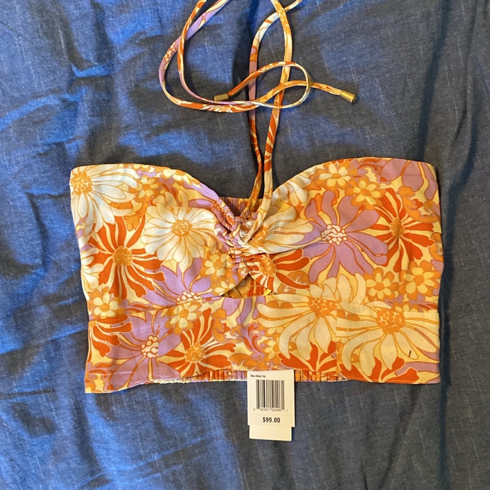 L*space Blue Skies Crop Top Strapless Floral Hippie - Picture 2 of 5